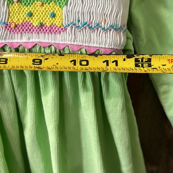 Marmelloto Light Green Smocked Birthday Dress- Corduroy Long Sleeve- Girls 6 - Picture 10 of 12
